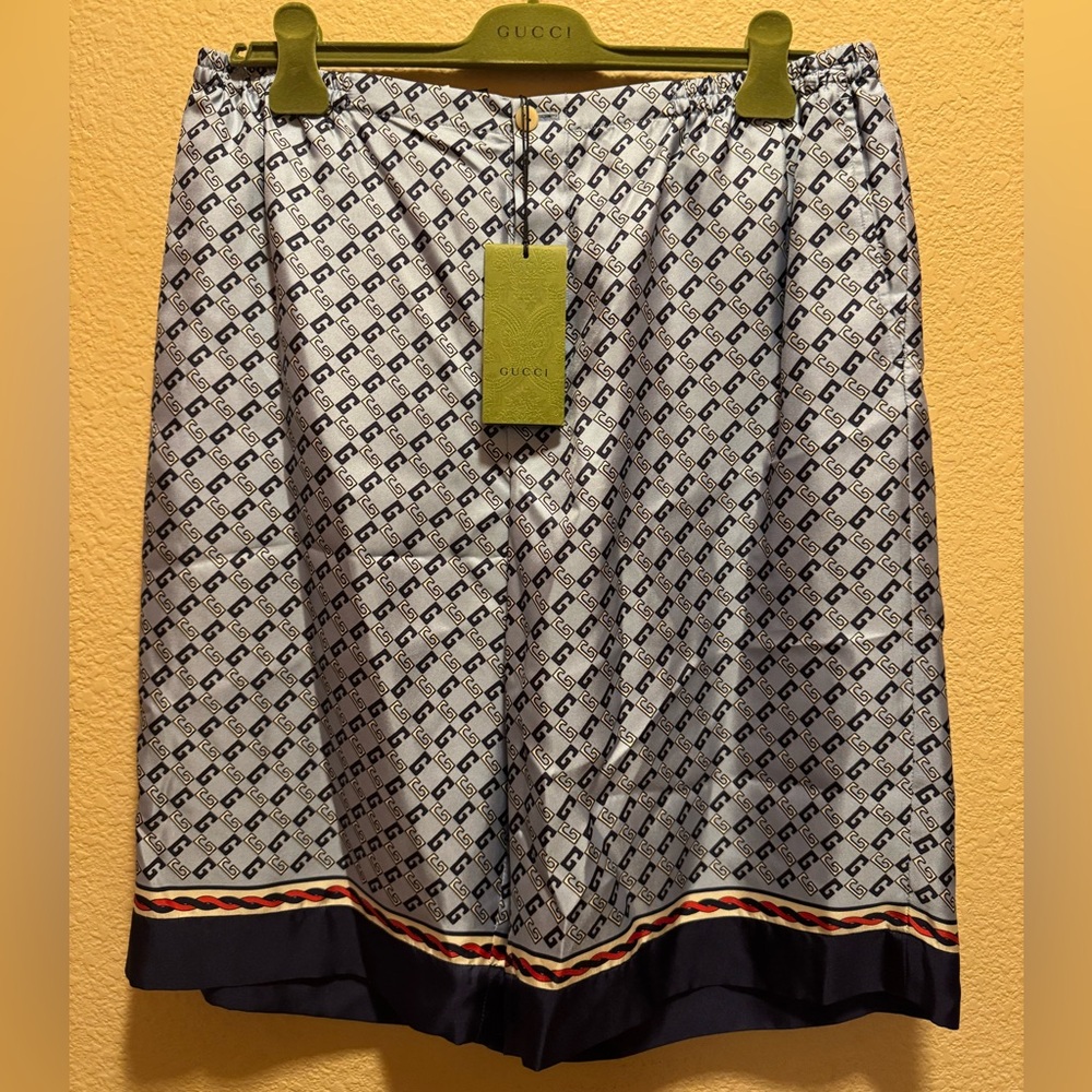 New Gucci G Logo Silk Shorts Blue Size 52 / Fits Like a US L 34 - 38 Waist